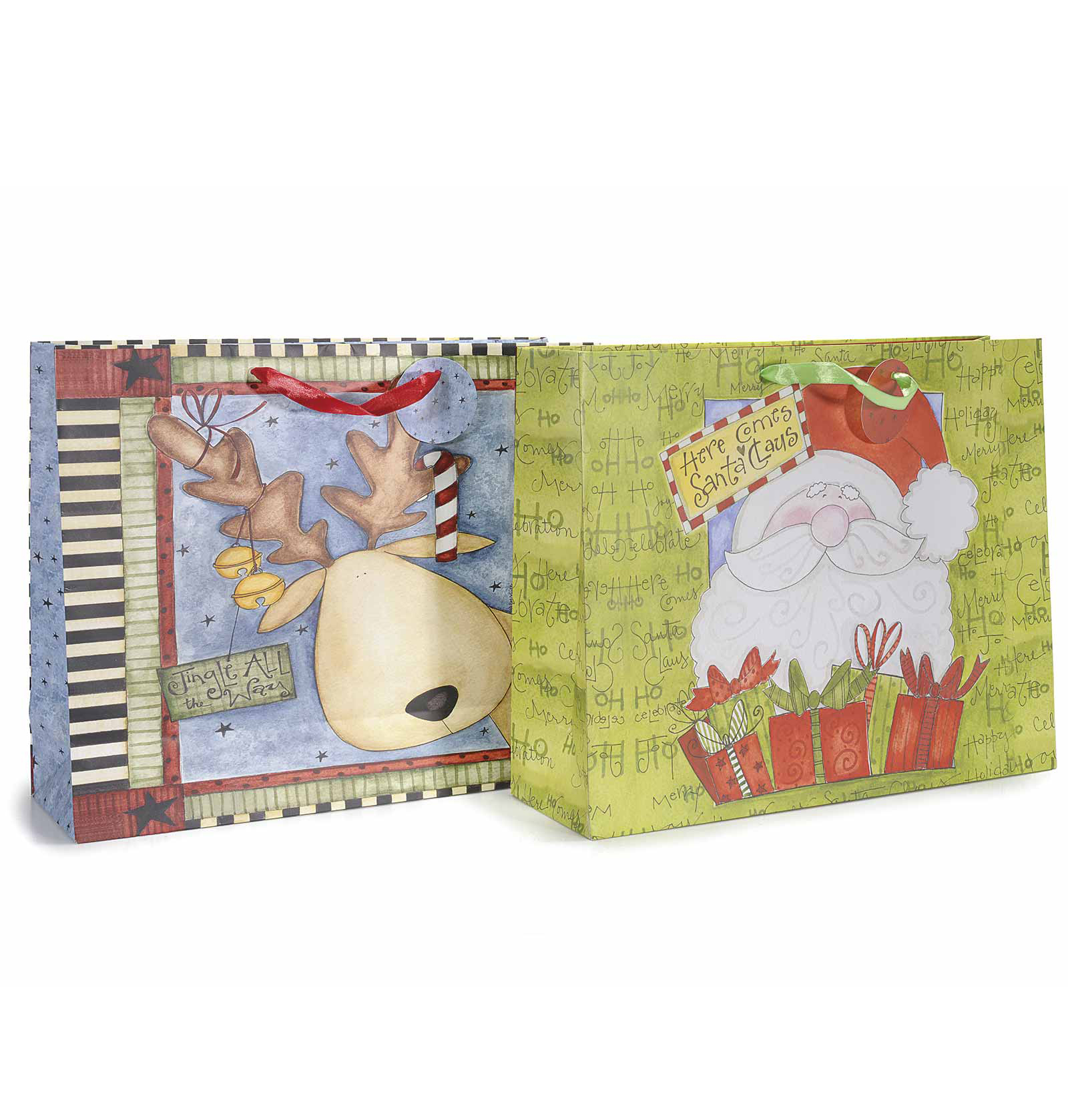18Pz. Buste sacchetti da regalo natalizi in carta colorata con biglietto d'auguri: cm 41x13x33 H (c/manici50)
